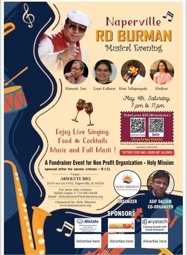 Naperville - Rd Burman Musical Evening  Live Singing, Music, Dance, Food And Co