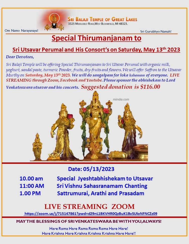 Special Thirumanjanam To Sri Utsavar Vigrahas