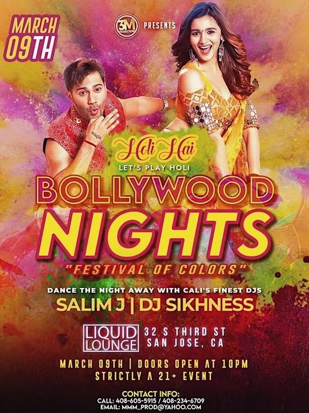Bollywood Nights Holi Hai On Sat Mar 9th At Liquid Lounge In San Jose